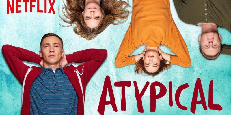 Locandina di atypical: personaggi della serie sdraiati su sfondo azzurro