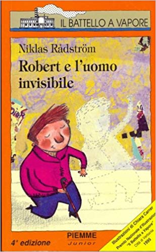 Copertina di "Robert e l'uomo invisibile" con disegno di bambino e disegno di bambino tratteggiato